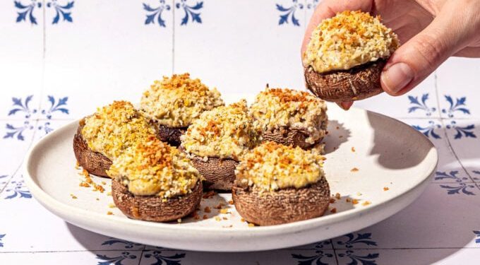 Vegan Stuffed Mushrooms with Tofu and Artichokes
