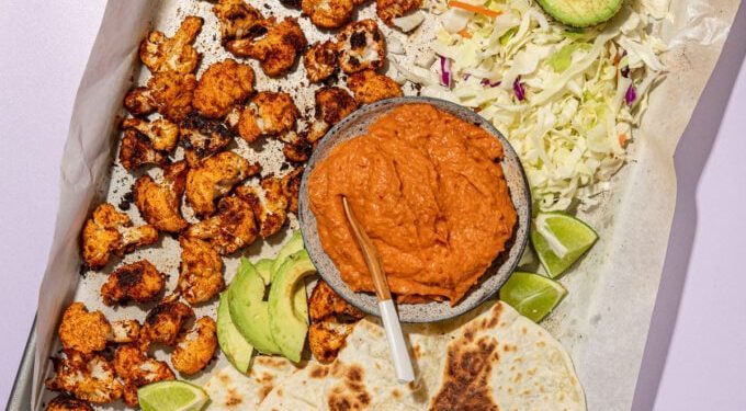 Sheet Pan Cauliflower Tacos with Creamy Chipotle White Beans