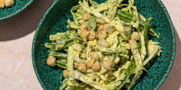 Creamy Vegan Green Goddess Salad with Shredded Cabbage