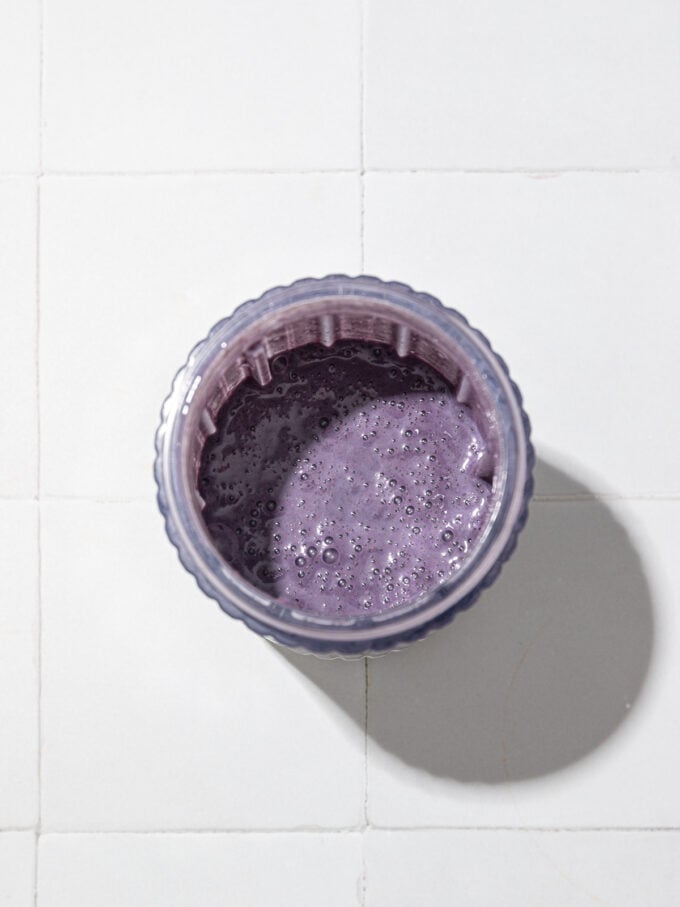 blueberry chickpea smoothie in blender cup
